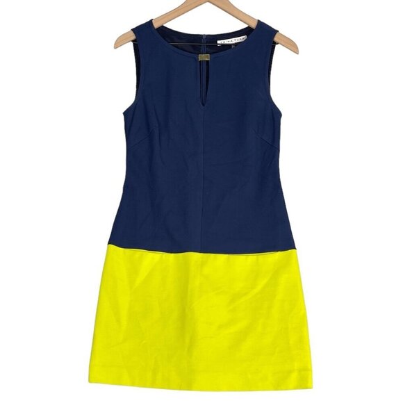 Trina Turk Dress Womens 2 Retro Mod Colorblock Keyhole Ponte Shift Business - Picture 1 of 7